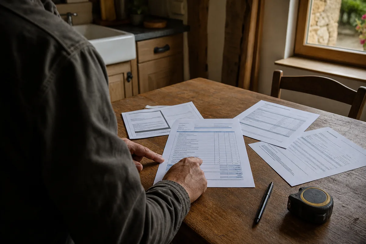 Devis détaillé et attestation d’assurance décennale posés sur une table avant un chantier de chauffage