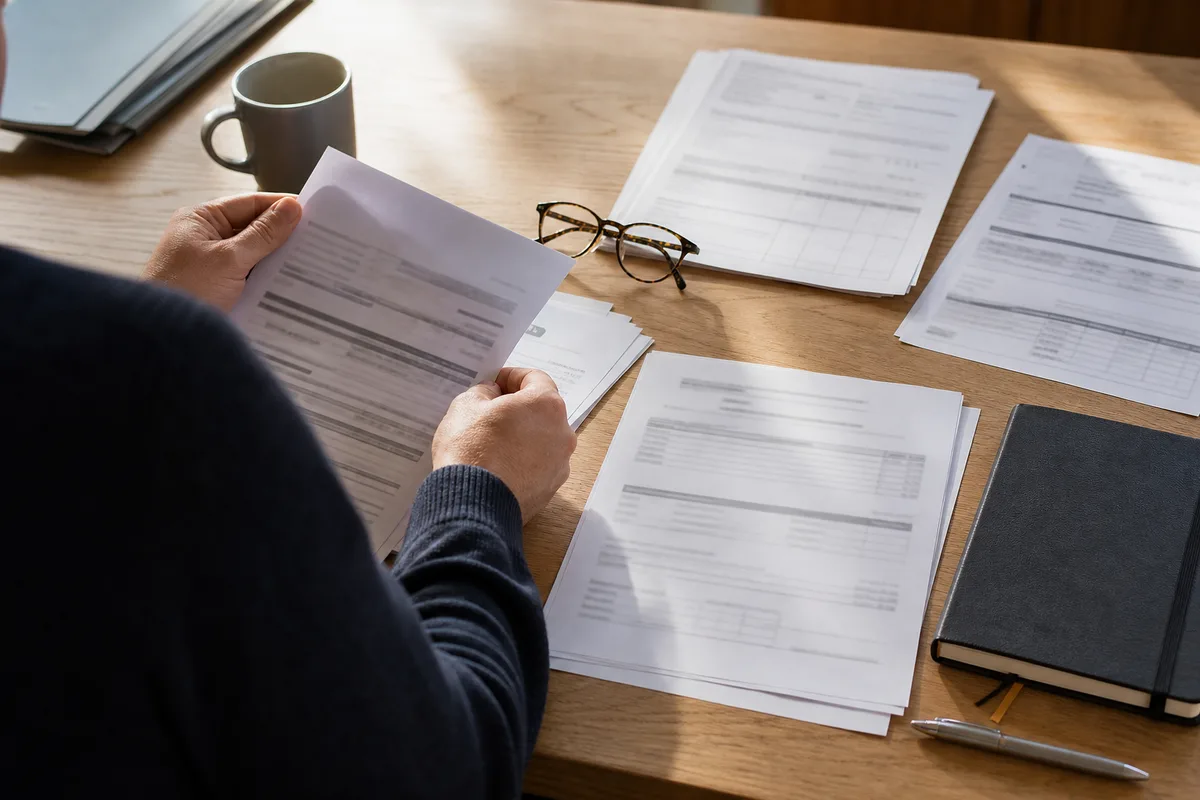 Devis détaillé et attestations d&rsquo;assurance posés sur une table à côté d&rsquo;un carnet d&rsquo;entretien de chaudière