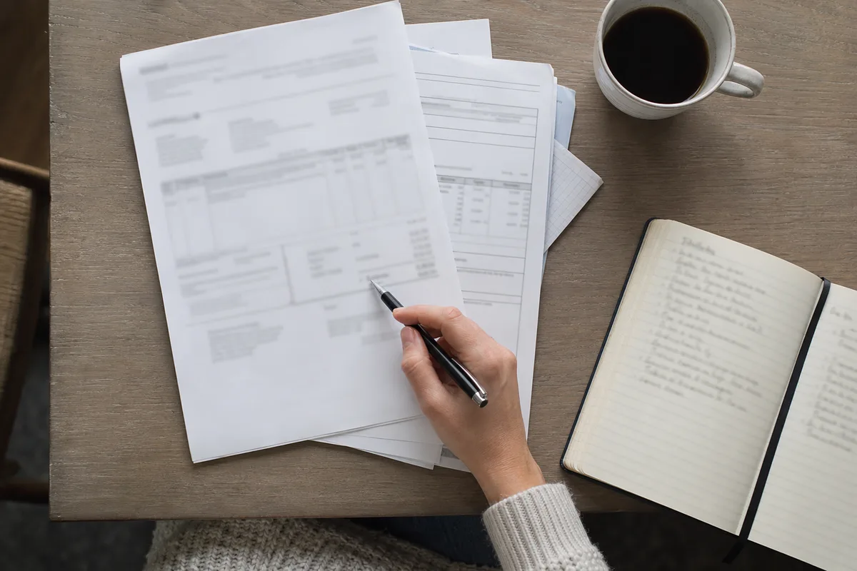 Devis d&rsquo;installation de chaudière et attestations d&rsquo;assurance posés sur une table